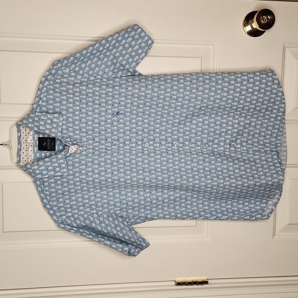 Tailorbyrd Boys Light Blue White Pineapple Print Shirt Size 16